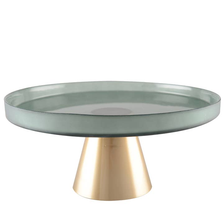 Green cake stand with gold base 21x21x8cm for wholesale by AULICA