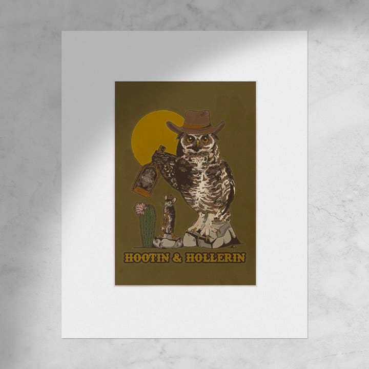 Cluster Funk Studio - Wholesale Poster - Hootin & Hollerin Owl Cowboy Poster