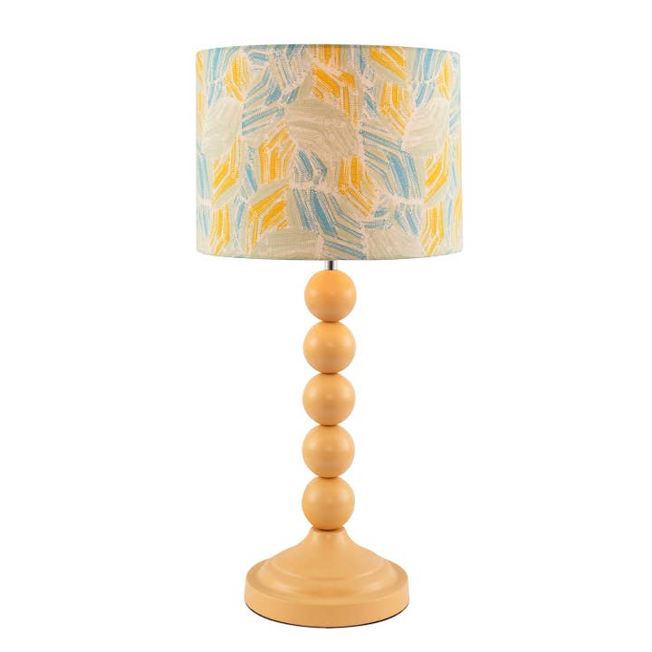 Happy Homewares – wholesale Accent/desk lamp – Chic Yellow Table Lamp with Graphic Style Multi Colour Fabric Shade1