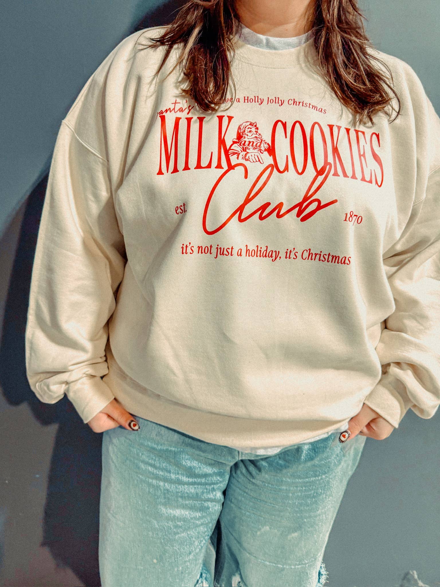 The Clandestine Underground - Vendita all'ingrosso Felpa stampata - Unisex - Club del Latte & Biscotti, Felpa Natalizia in Cotone Anni '906