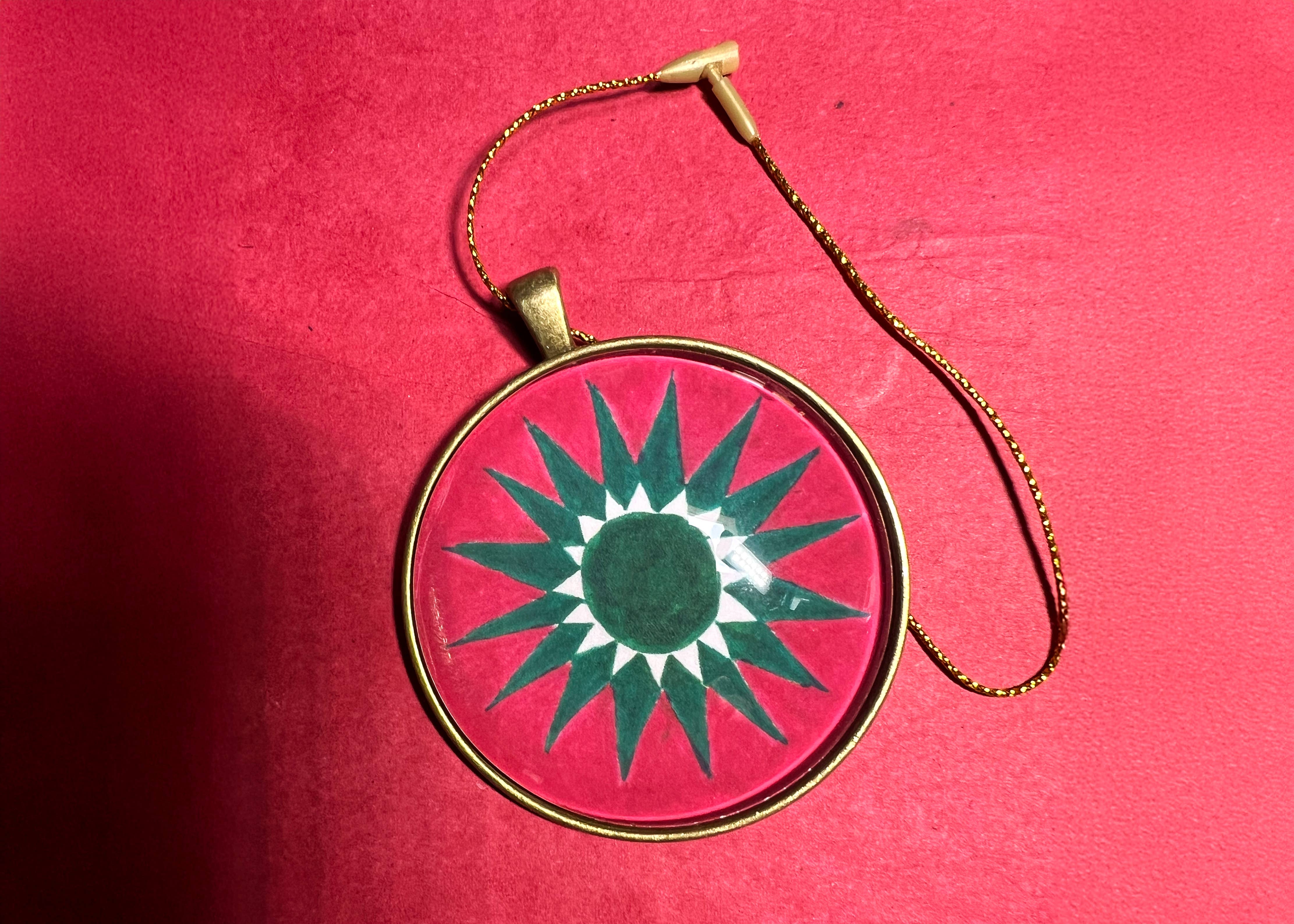 Quilt Design Jewelry - Wholesale Ornament - Poinsettia Design Christmas Ornament,  Green/Red1