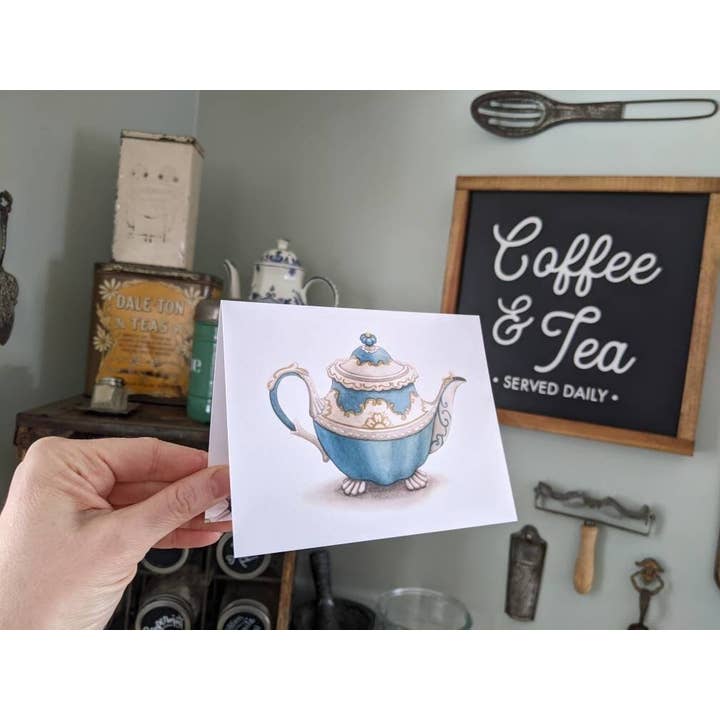 Vintage Teal Teapot Notecard for wholesale by ALICIA'S INFINITY