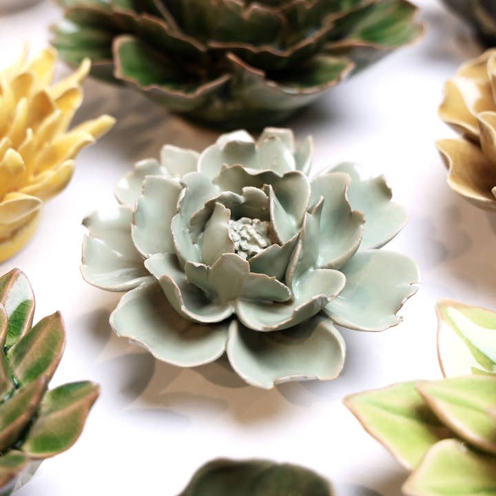 English Garden Ceramic Flower Wall Art Yellow Rose Green Rose for wholesale on Faire