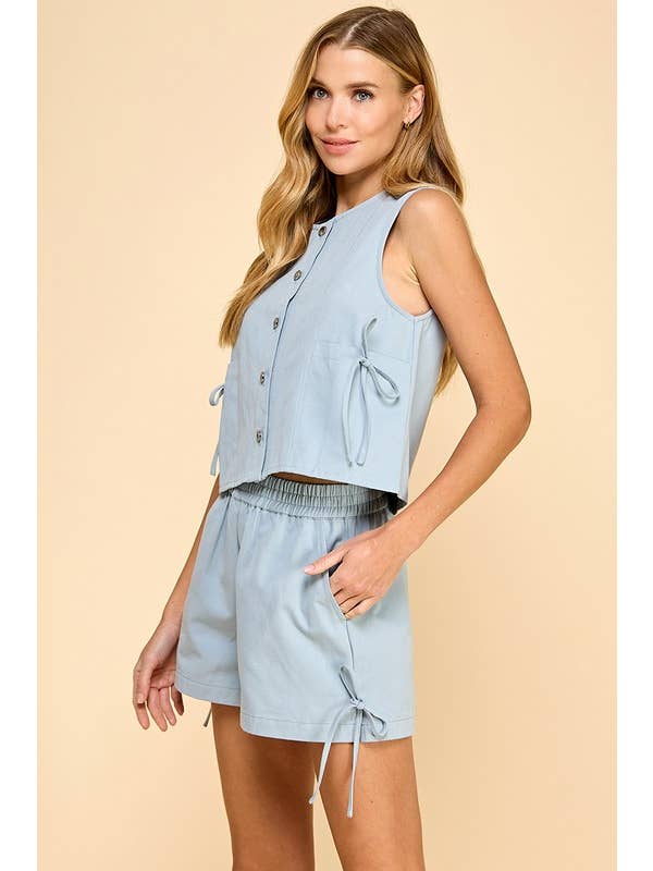 TCEC - Wholesale Button Down Shirt - Women's - CT9210-Sleeveless Denim Button Down Top2