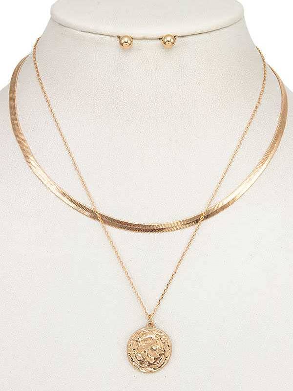 ETCHED COIN PENDATN FLAT CHAIN NECKLACE SET 580 for wholesale by anbfashion
