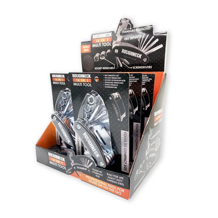 Novelty Brands - Wholesale Handy Tool - Roughneck Multi-Tool 16 in 1 Tool Display- 6/Display