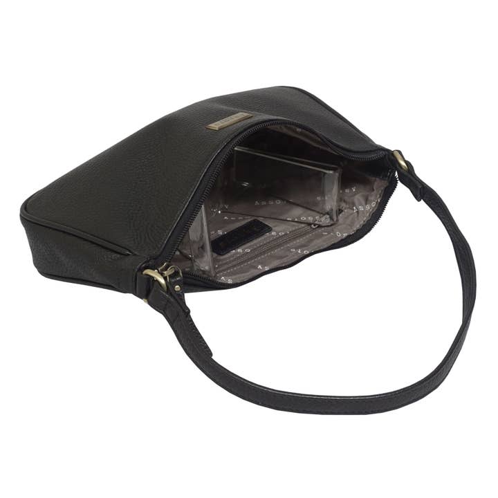 Assots London - Vente Sac porté épaule – femme - 'ZARA' Shoul baguette en cuir véritable grainé souple noir10