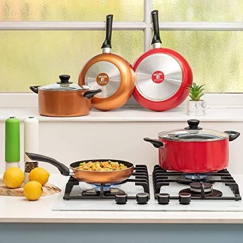 Moss & Stone - Wholesale Cookware Set - 4 Piece Pots & Pans Set Nonstick Cookware Set, Aluminum Pots and Pans, Copper Pots and Pans Set with Glass Lid, Dishwasher Safe, Cooking Set1