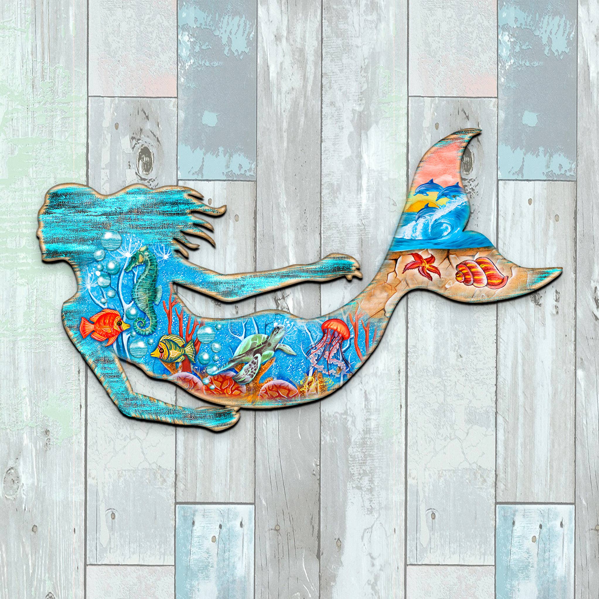 Designocracy - Wholesale Door Hanger - Mermaid Wooden Door Hanger - Rustic Coastal Decor4