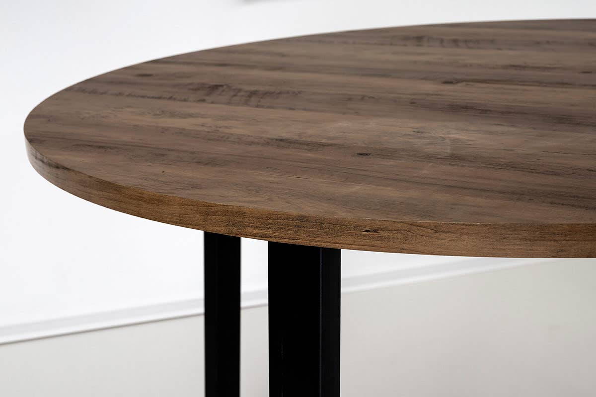 Gdeco - Wholesale Coffee Table - Round Table with Black Metal Legs and Old Oak Wood Top4