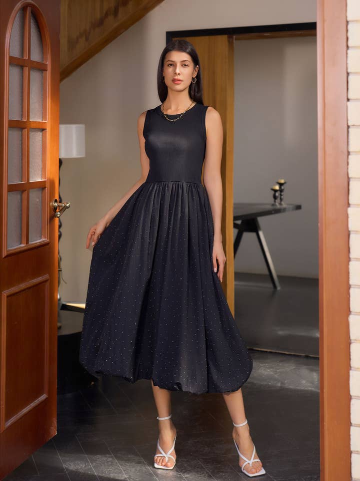 LDS218B-Sleeveless Casual Ruffle Swing A Line Long Dresses for wholesale by ADDCONFDT INC