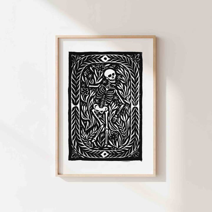 'Danse Macabre' lino print for wholesale by Katia Hinic Studio