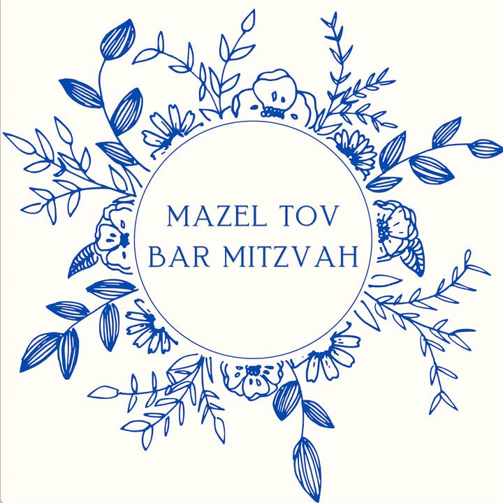 Lokipawz - Wholesale Flat Wrap - Mazel Tov Bar Mitzvah Blue Floral Gift Wrap16