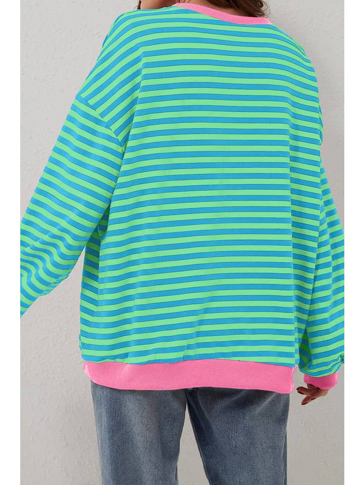 Amaryllis Apparel - Wholesale Sweatshirt - Women's - Stripe Oversized Contrast Trim Pullover Sweatshirt4