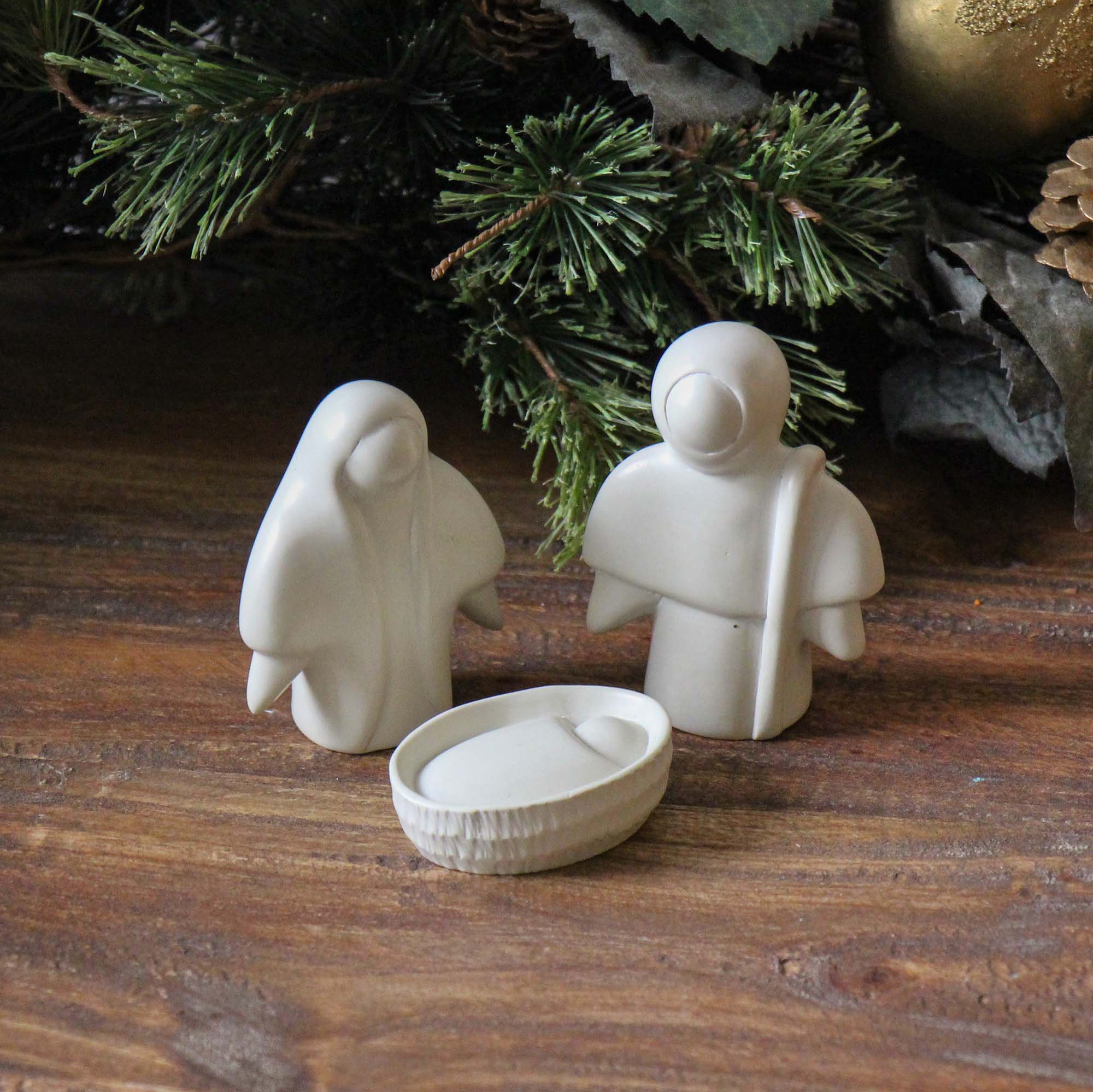 Global Crafts - Vente Crèche de Noël - Crèche de Noël en trois parties en pierre naturelle Soapstone
