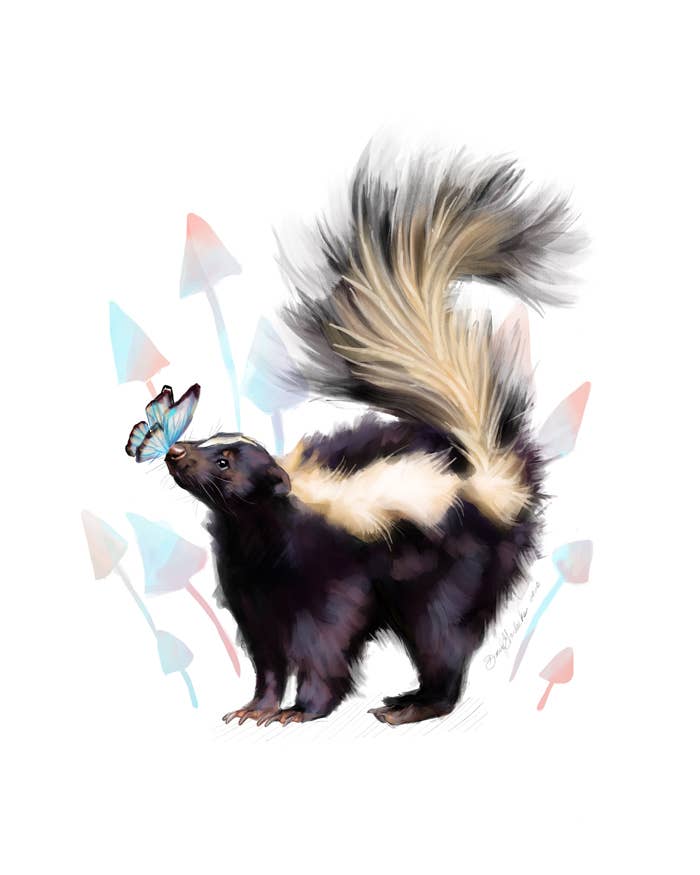 Whimsical Art by Darcy Goedecke – Impressão artística por atacado – Woodland Skunk | Print0