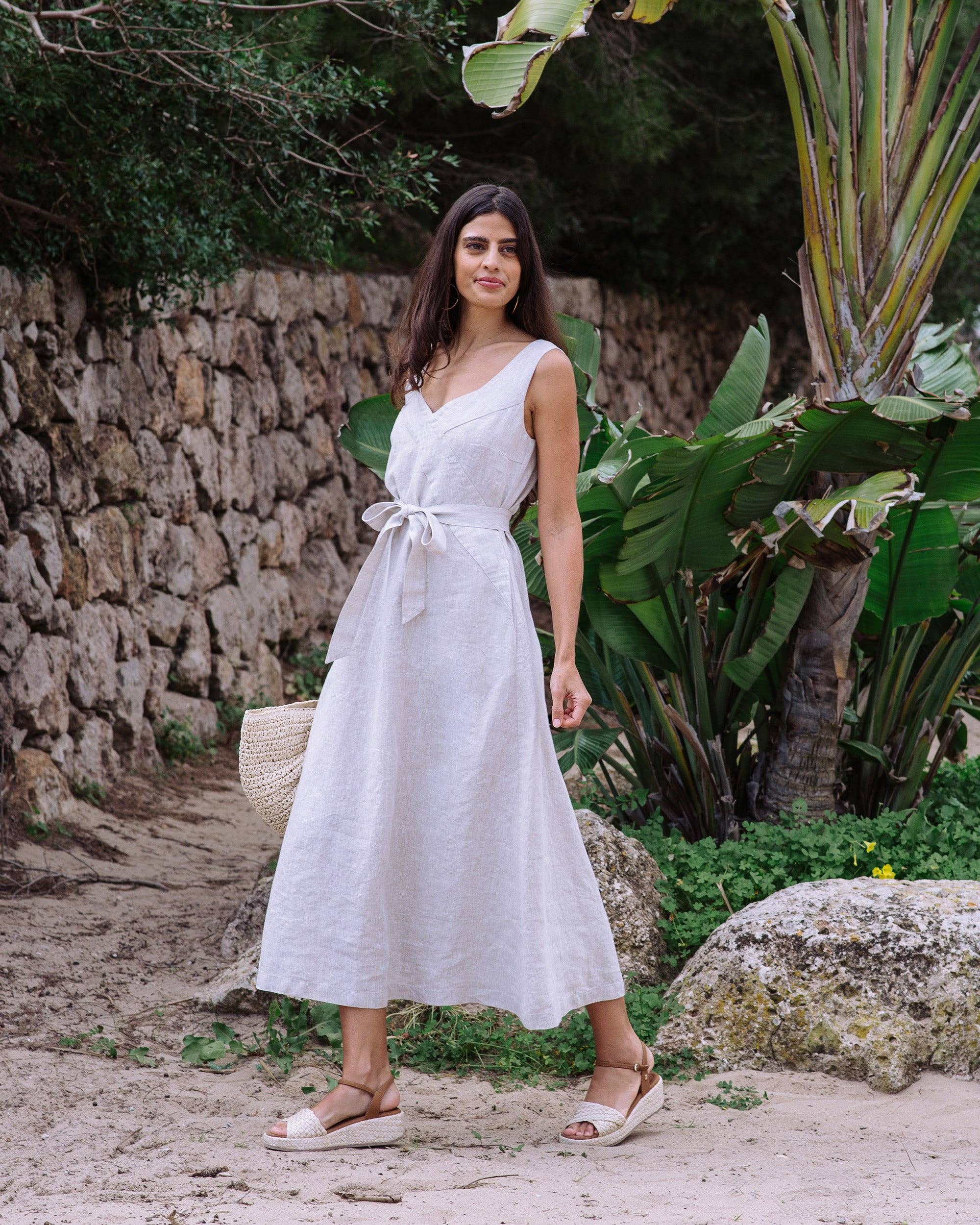 MagicLinen (We handle U.S. import procedures for you) - Wholesale Dress - Women's - A-line Linen Dress CHILOE in Natural Melange0