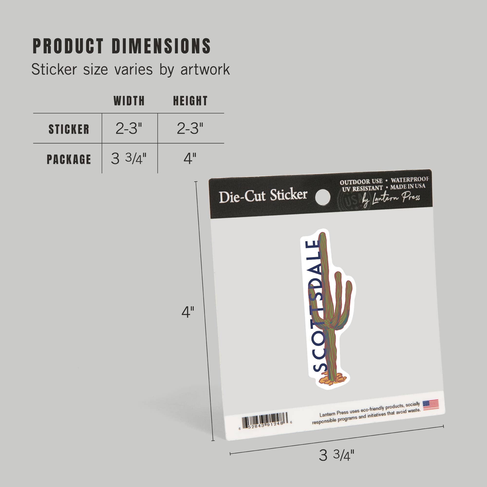 Lantern Press - Vendita all'ingrosso Adesivo - ADESIVI Scottsdale, Arizona, Cactus, Icona12