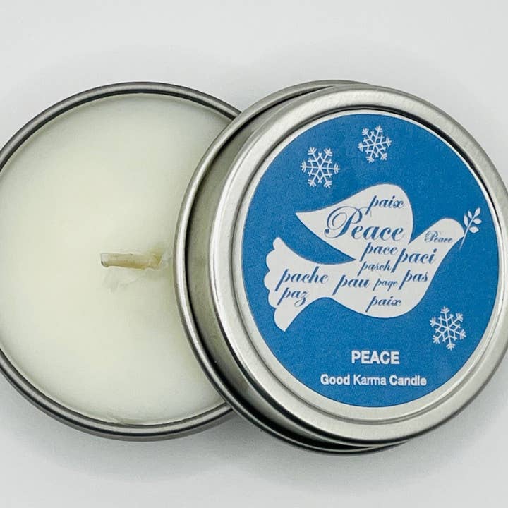Peace (Vanilla Spice) Available in 1 oz ($4.95) and 4 oz ($8.95) sizes for wholesale by Zensual Candles- Good Karma Candles