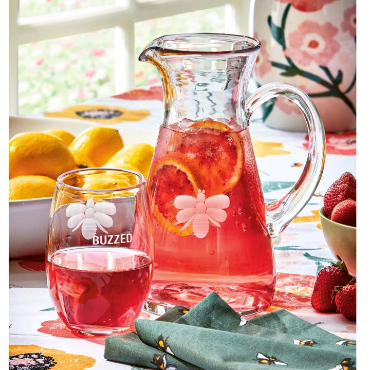 Etched Bee Pitcher Clear Glass Everyday, Summer for wholesale by tag