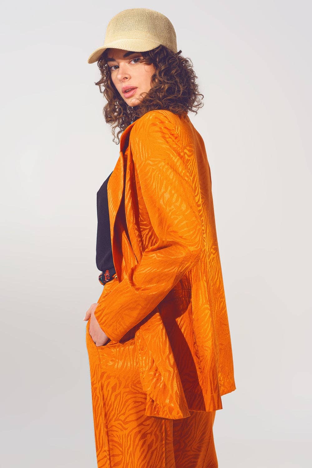 Oversized Zebra Print Blazer in Orange for wholesale on Faire1