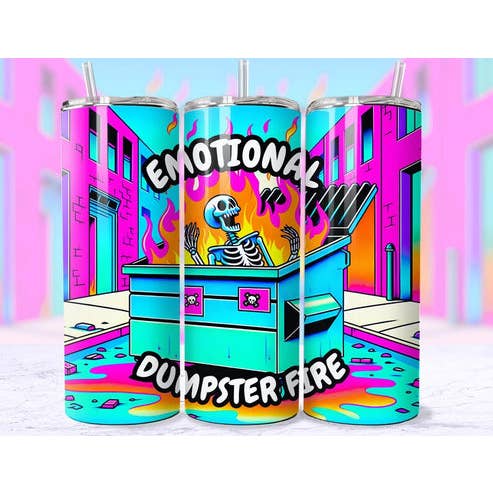 Emotional Dumpster Fire 20oz Tumbler Skull for wholesale by Kustomized Kreations