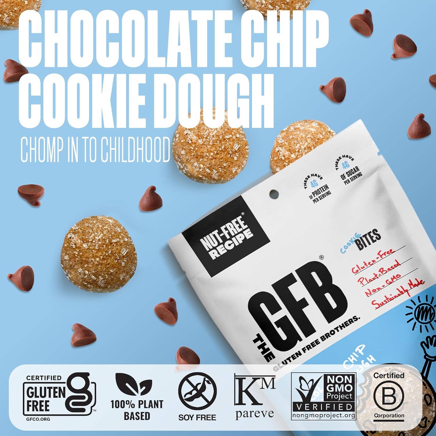 The GFB – Cookie por atacado – As Mordidas de Massa de Bolacha com Pepitas de Chocolate GFB (Sem Frutos Secos)1