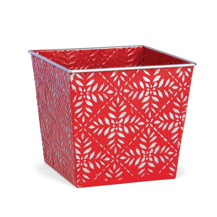 Tin Planter- Red- PVC Liner Included for wholesale by Willow Group
