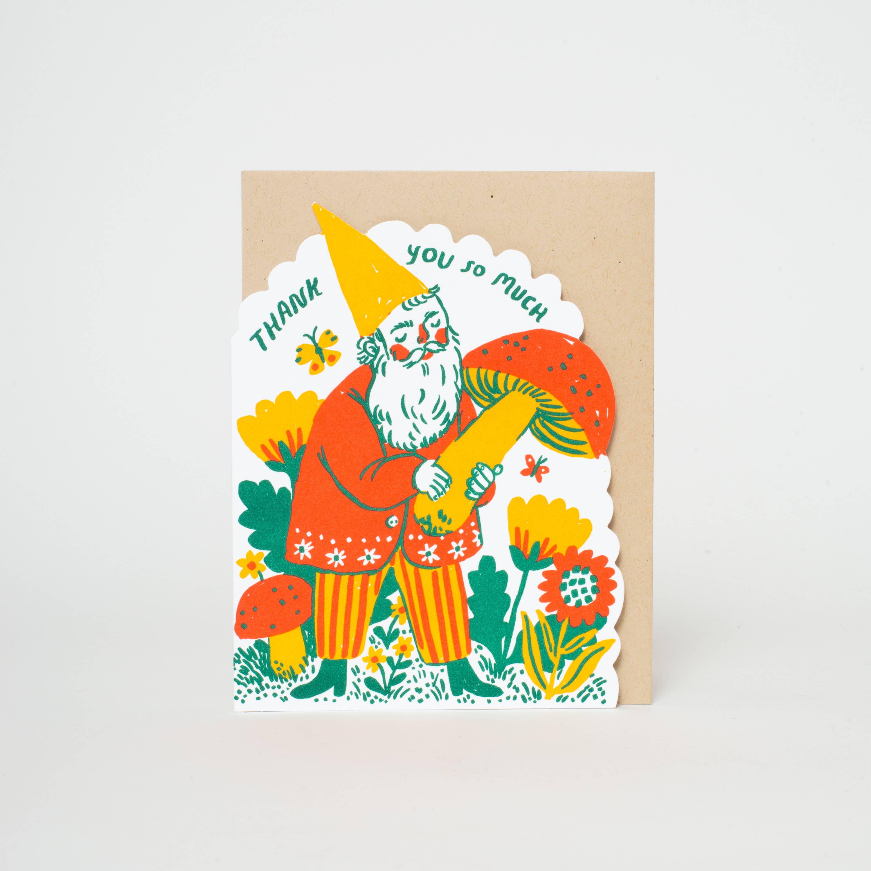 Egg Press Manufacturing - Wholesale Thank You Card - Thank You Gnome Die-cut Letterpress Greeting Card by Phoebe Wahl1
