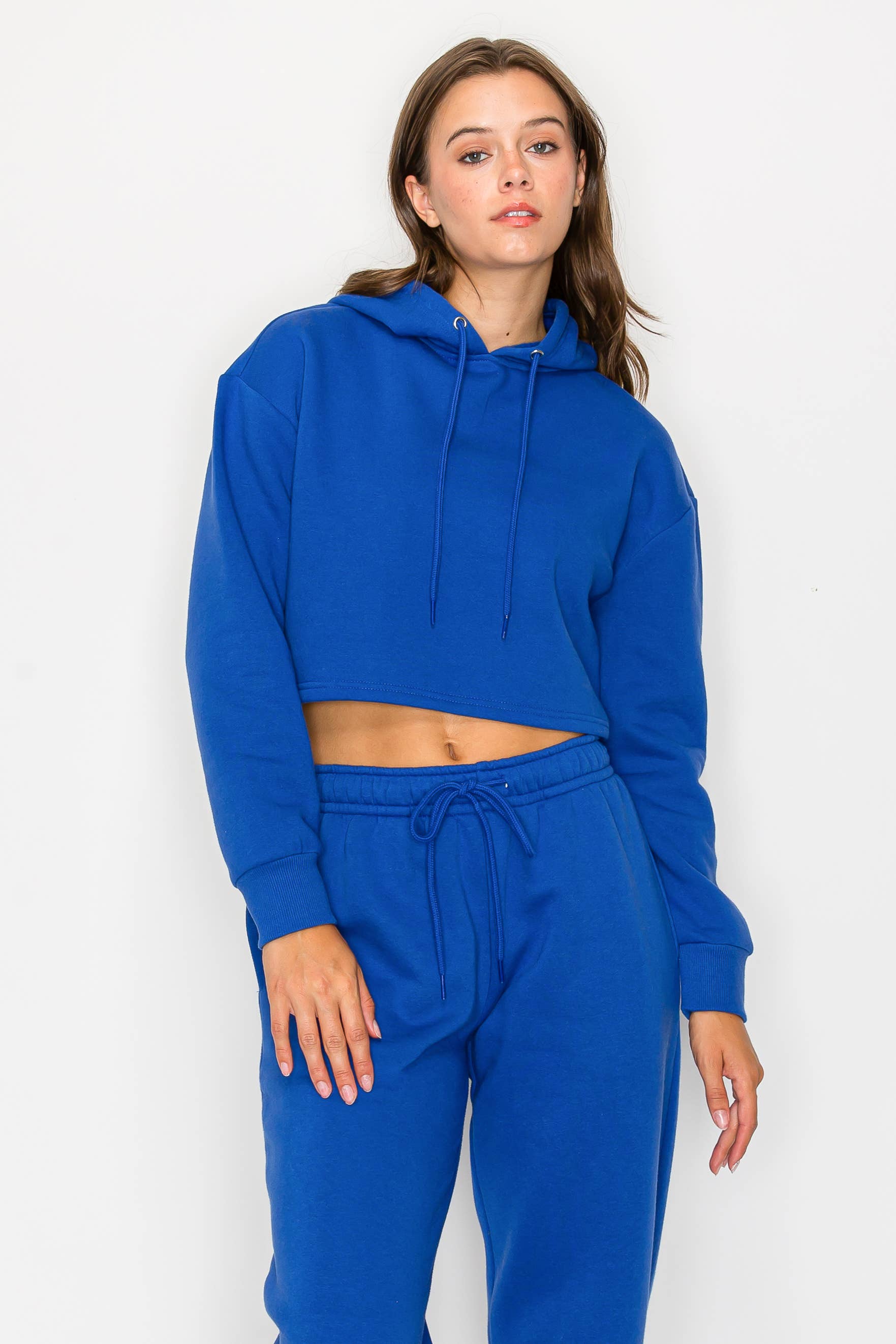 Color 5 - Wholesale Hoodie - Women's - Solid color fleece lined crop pull over hoodie jacket 22