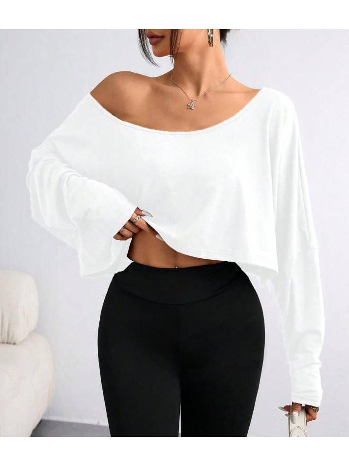 HIDDENBRAND - Wholesale T-Shirt - Women's - One-shoulder Y2K top loose long-sleeves T-shirt8