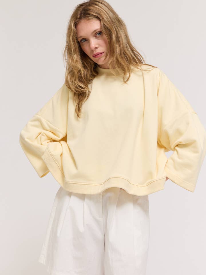 42284 - RIB EN TERRY CREWNECK TOP voor wholesale door Grade & Gather