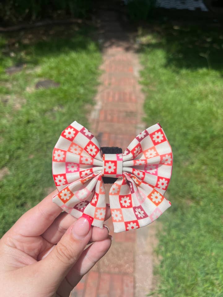 Adjustable Pet Sailor Bow - Checkered Floral Design for wholesale by Hairy Winstons