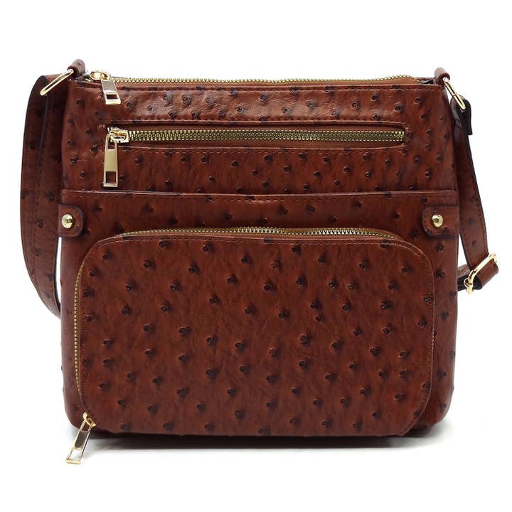 OR2462 Ostrich Crossbody Bag for wholesale by M&M HANDBAGS, LLC.