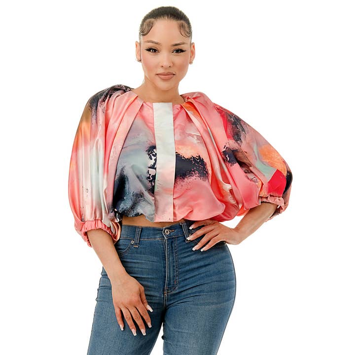 Plus Ballon Kurzarm Blasenförmiges Cropped-Top für den Großhandel von DORCAS