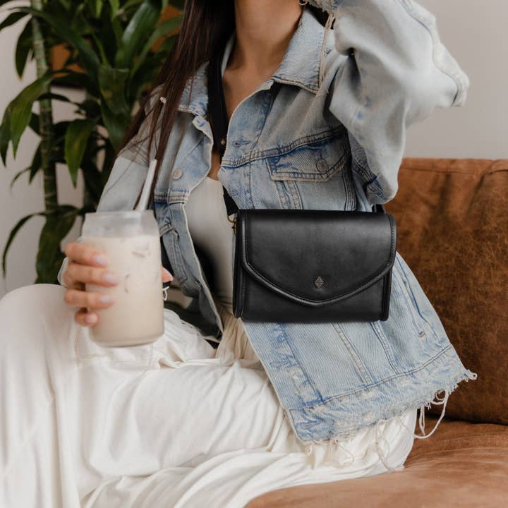 Tesoro Crossbody Bag - Full Leather - Black for wholesale by Nena and Co