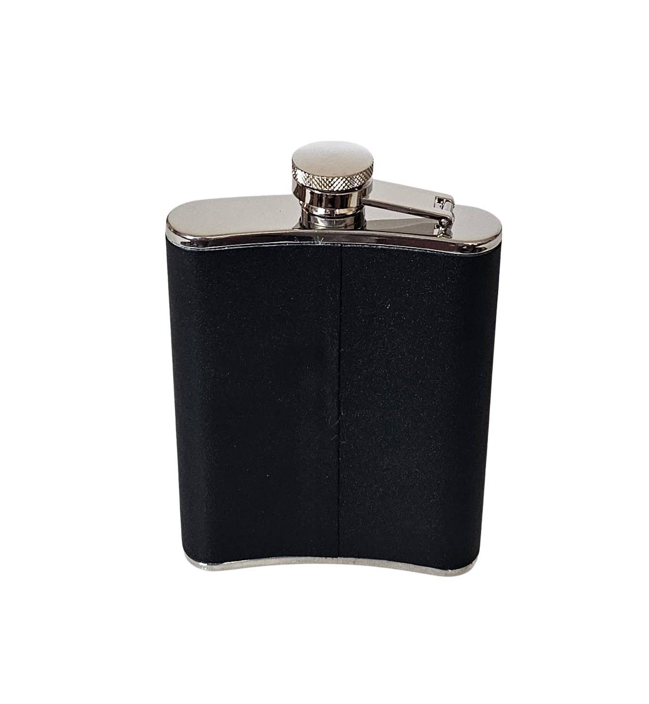Corbell Silver - Wholesale Flask - Flask Captive Top BLACK LEATHER /STAINLESS 6 oz. WAS $29.502