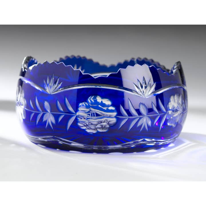 AA Importing - Wholesale Decorative Plate/Dish/Bowl - Cut to Clear Glass Bowl, in Blue or Red