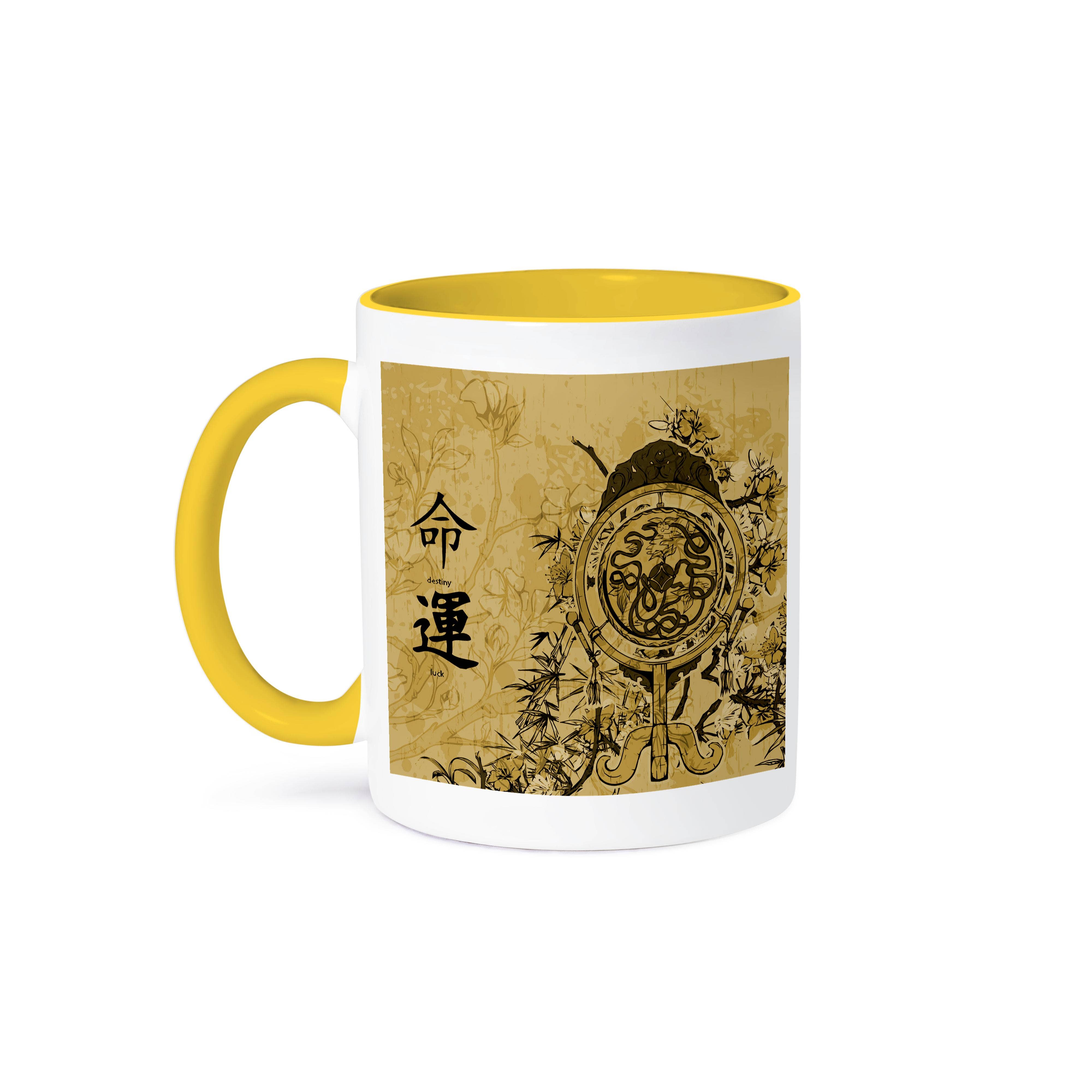 3dRose - Wholesale Coffee Mug - 3dRose, A Brown Oriental Scene With Oriental Writing Meaning Destiny and Luck, Mug0