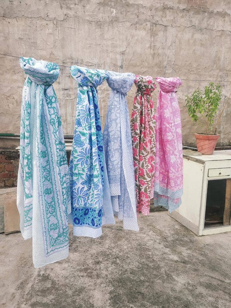 GYPSY STUDIO - Wholesale Scarf - Women's - Hand Block Print Cotton Scarf Beach Sarong Soft Voile Fabric2