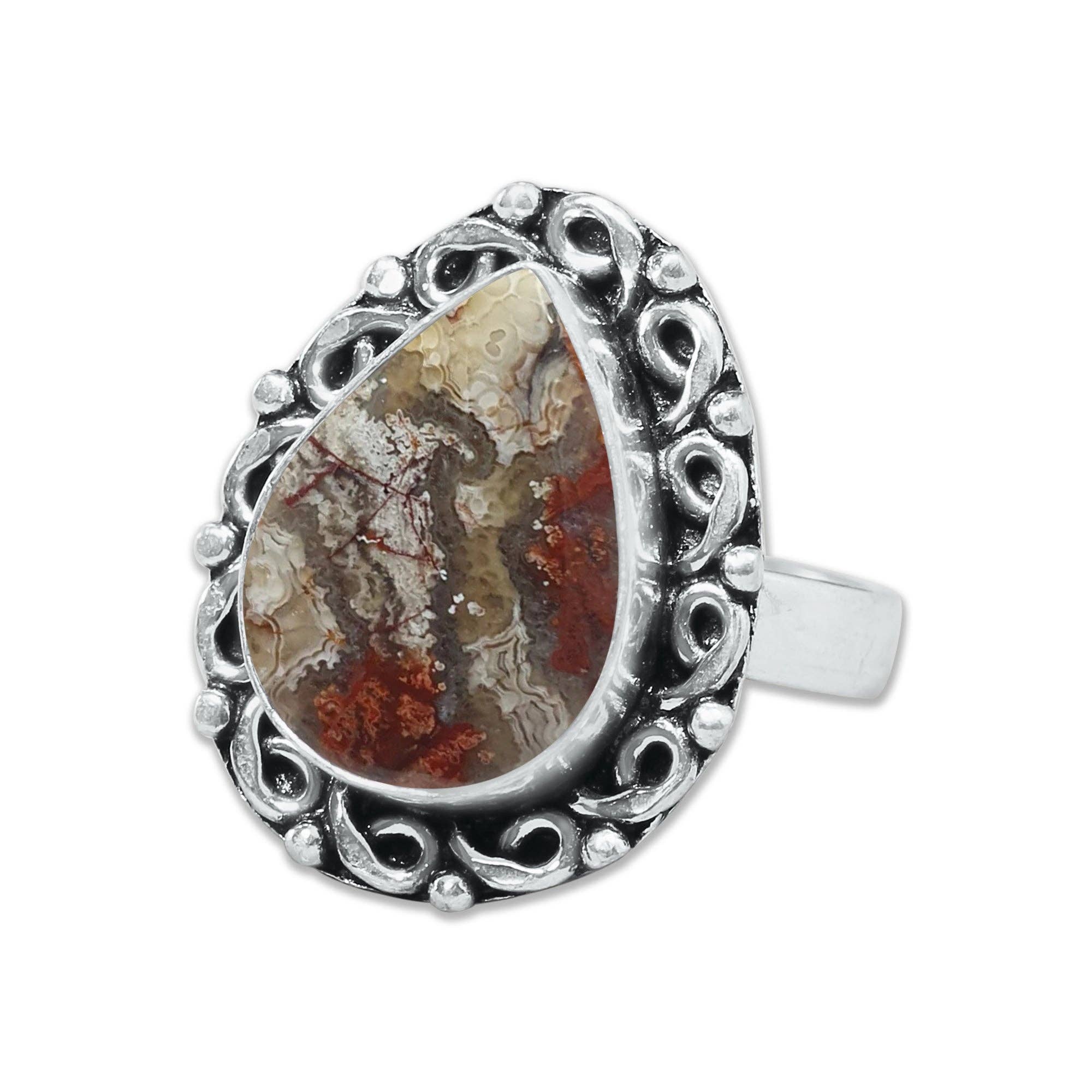 Handmade Jewels - Wholesale Cocktail/Statement Ring - Crazy Lace Agate Rings – Silver-Plated, Handmade, Swirly Earth-Tone Statement (US Sizes 6–10)22
