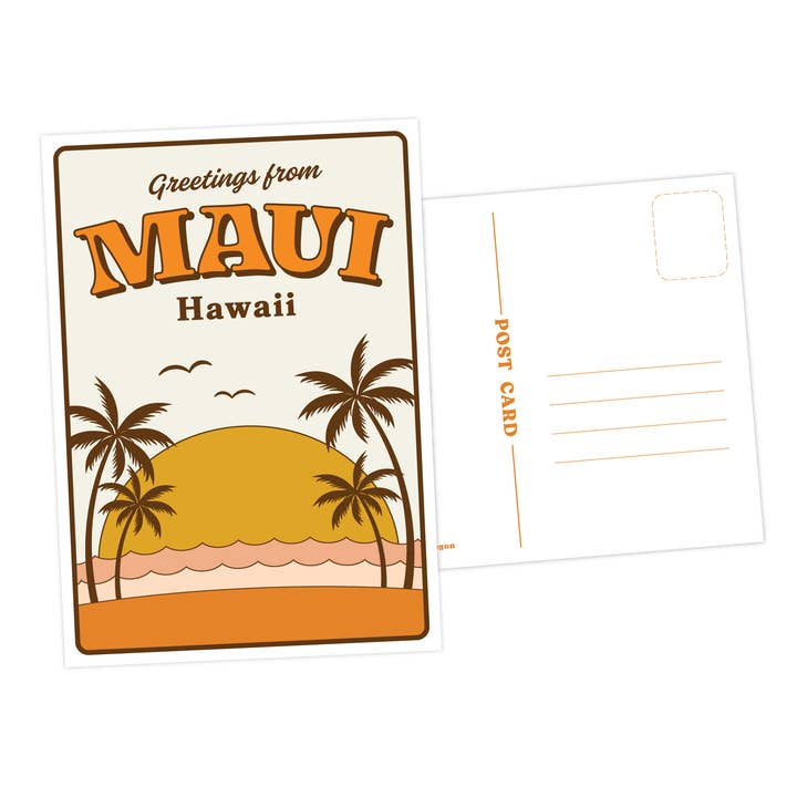 Greetings from Maui, Hawaii Sunset Postcard for wholesale by Wild Child Brand