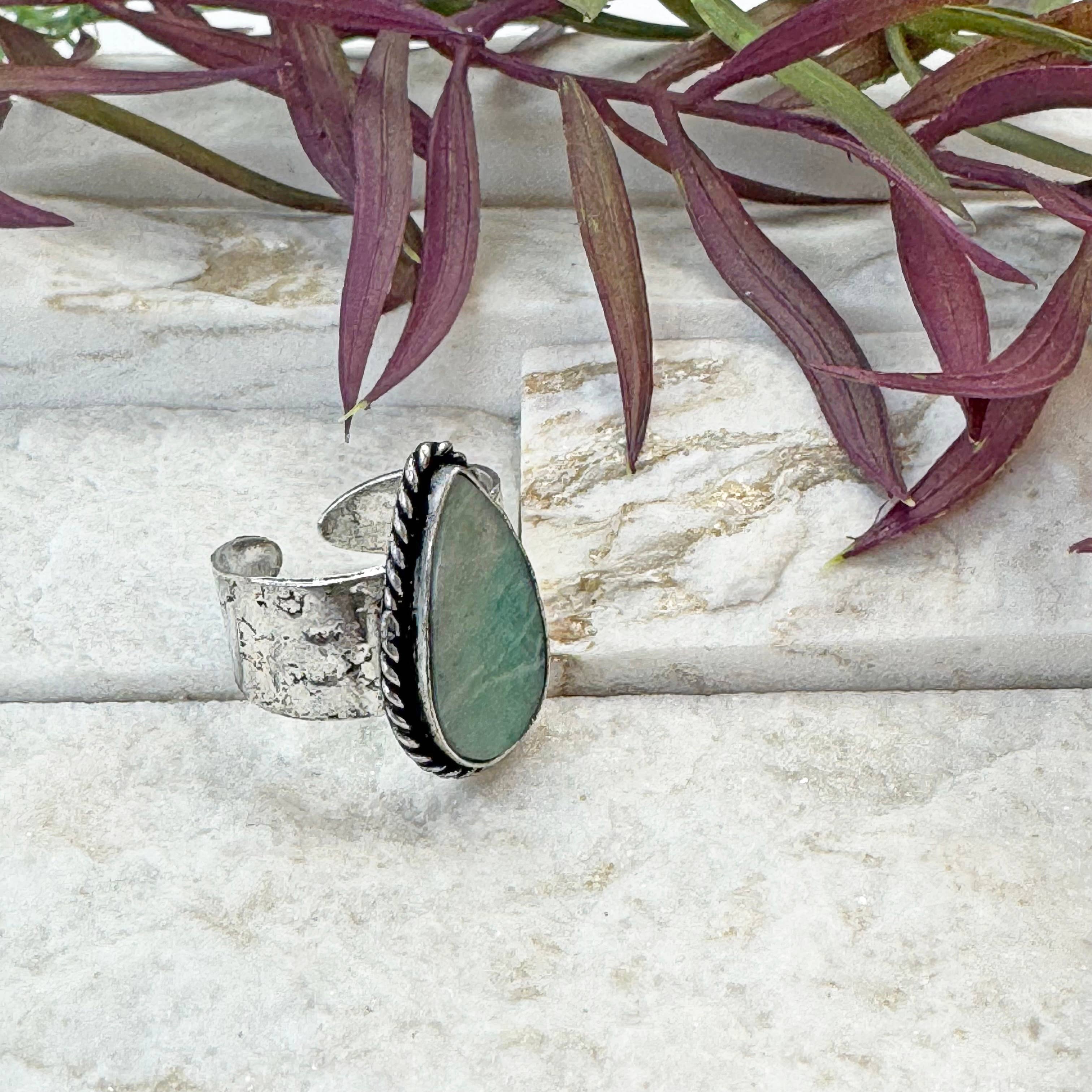 Anju Jewelry – Anel de cocktail/declaração por atacado – Anel Artesanal de Pedra Semipreciosa Kashi - Amazonite1