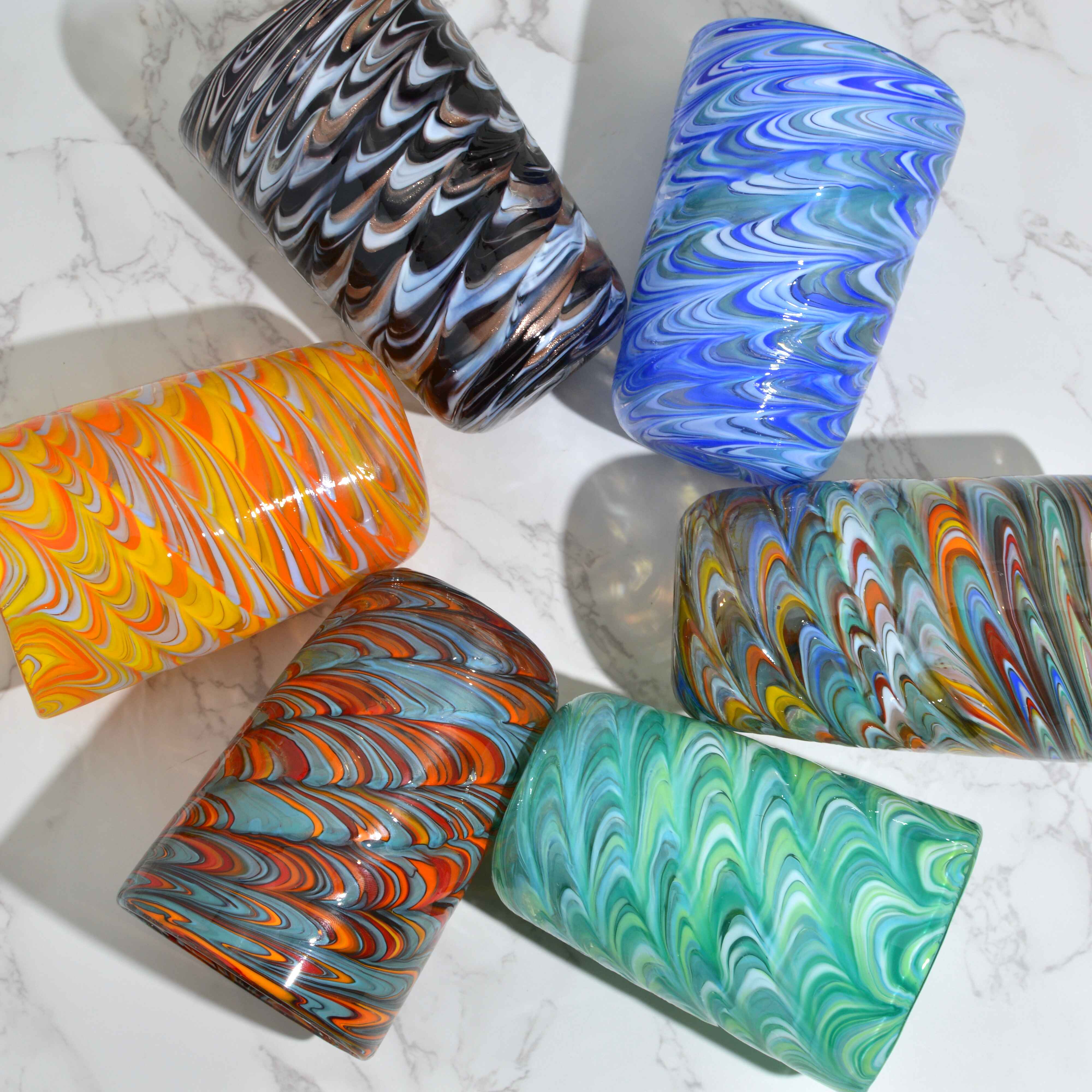 Via Graceffo - Wholesale Drinking Glass/Cup - Murano Glass Tumbler, Multicolor Pavone Marbled9