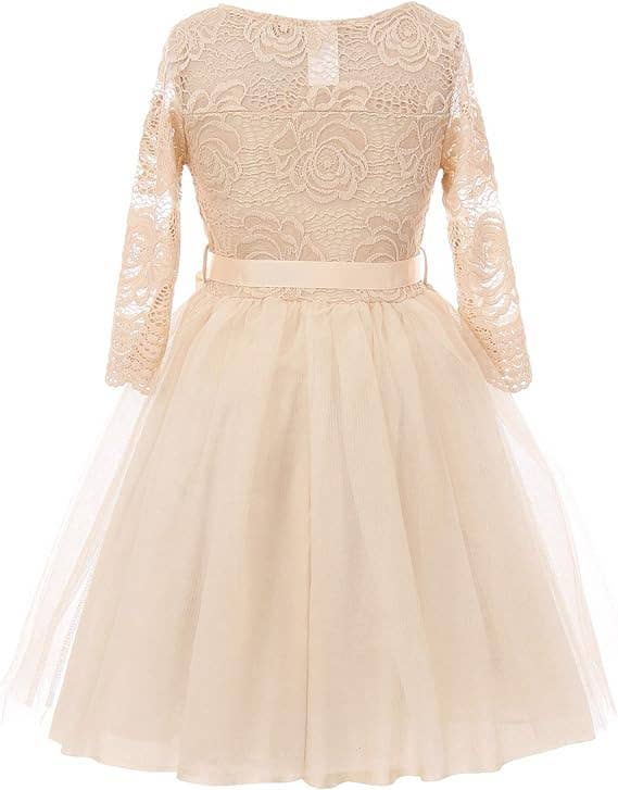 iGirlDress - Wholesale Dress - Kids - Little Girls 3/4Sleeve Floral Lace Corsage Flower Girl Dress6