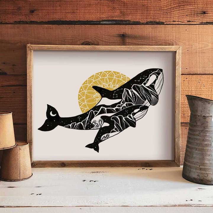 Orca Mama and Baby Print for wholesale by Mountain Mornings