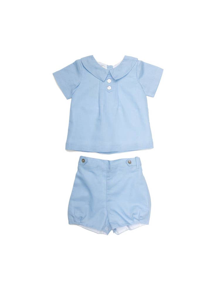 The Oaks Apparel Company - Wholesale Top & Short Set - Kids - Joseph Blue Linen Short Set