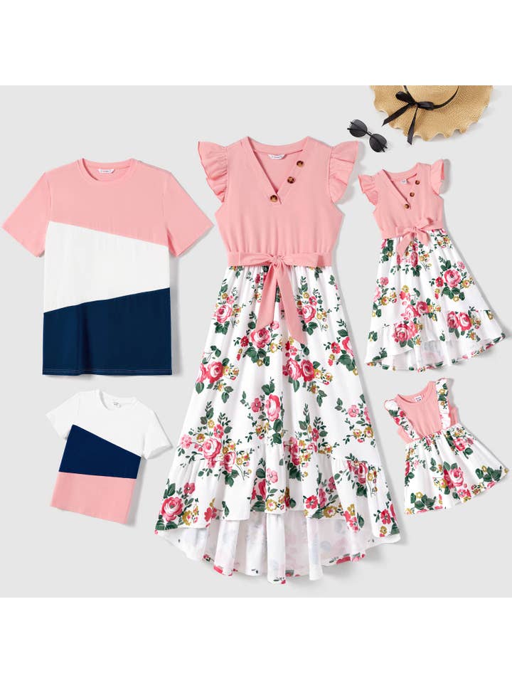 PatPat Matching - Wholesale Mommy & Me Sets - Family Matching Short-sleeve Colorblock T-shirts & Dresses1