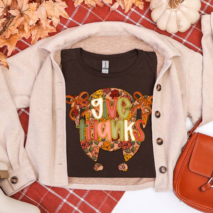 Give Thanks Floral Turkey DTF Heat Transfer for wholesale by Trendy Transfers