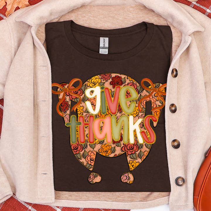 Give Thanks Floral Turkey DTF Heat Transfer for wholesale by Trendy Transfers